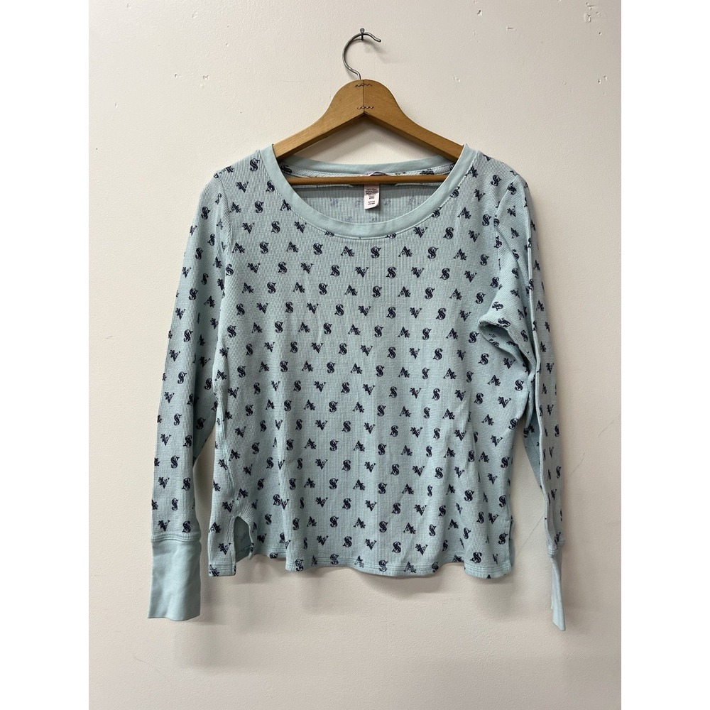 Victoria's Secret blue long sleeve thermal top with all over print Small